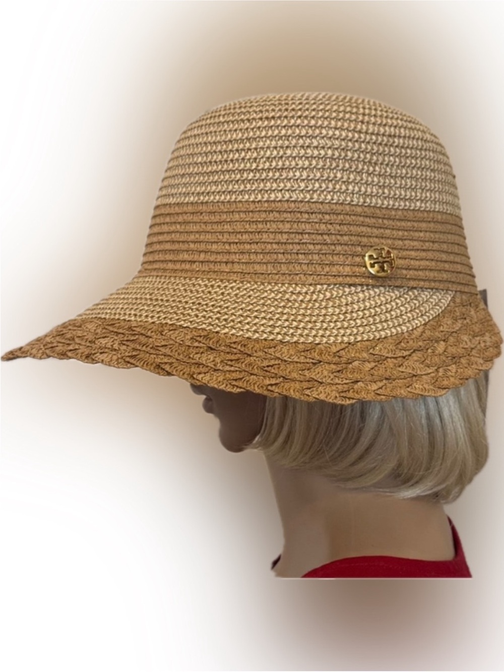 NEW✨NEW✨Tory Burch Two-Tone Woven Straw Cloche Hat- UPF 50+ - Picture 10 of 13